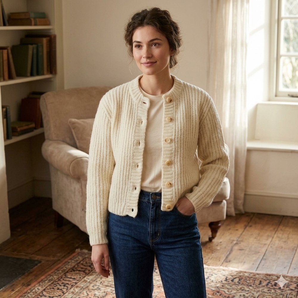 Vintage Mohair Blend Cream Cardigan Medium Neutral Classic